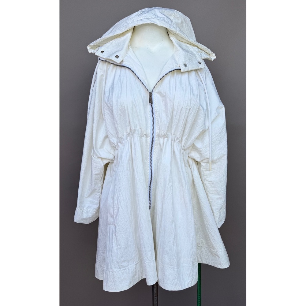 FP Movement Pirouette Rain Jacket S White Hooded Full Zip Cinched Waist Parka